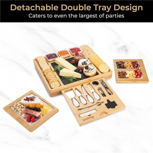 Charcuterie Boards Gift Set:Large Charcuterie Board Set, Bamboo Cheese Board Set - Picture 2 of 6